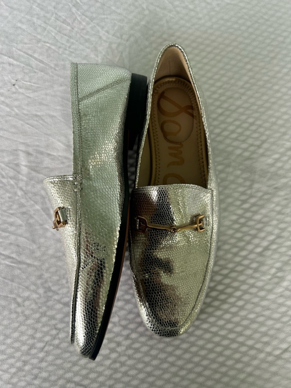 Sam Edelman Loraine Bit Shiny Soft Silver Metallic Womens Slip On Loafers Flats - Picture 8 of 11